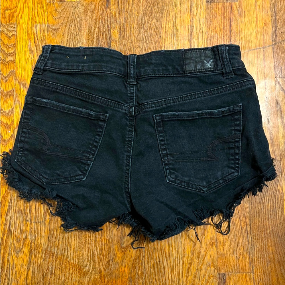 High waisted black jean shorts